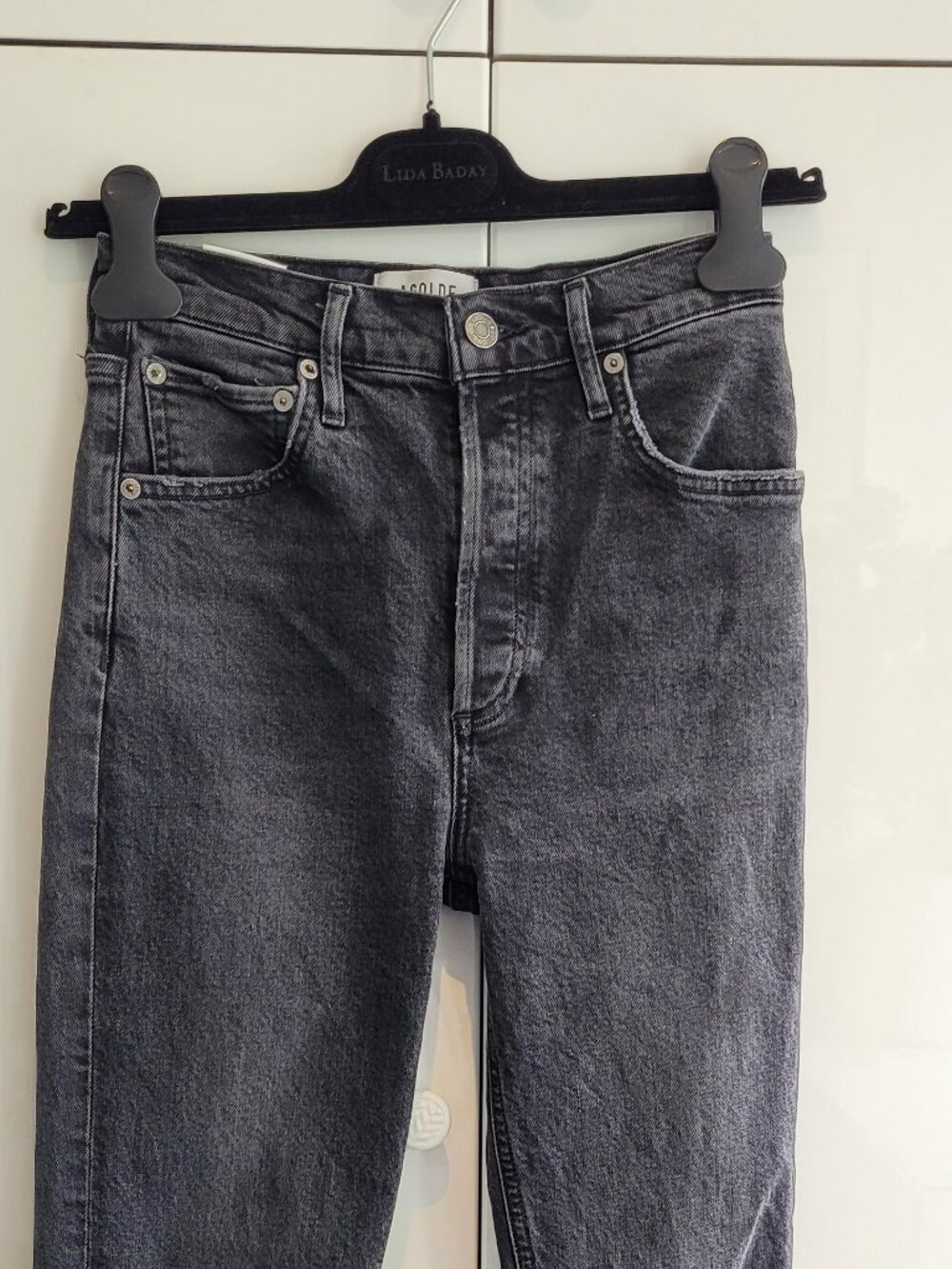 AGOLDE Riley High-rise Straight-leg Jeans Black Size 25 - Picture 3 of 10